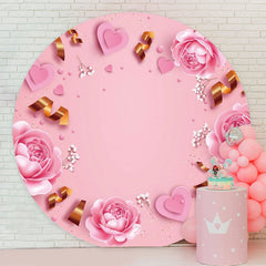 Aperturee - Pink Flower Theme Round Happy Birthday Backdrop
