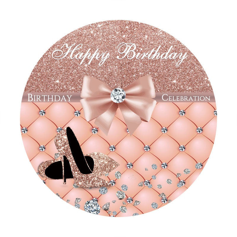 Aperturee - Pink Glitter Heels Round Girls Birthday Backdrop
