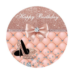 Aperturee - Pink Glitter Heels Round Girls Birthday Backdrop