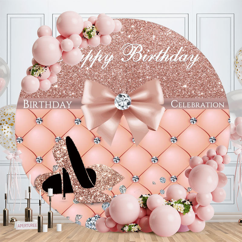 Aperturee - Pink Glitter Heels Round Girls Birthday Backdrop