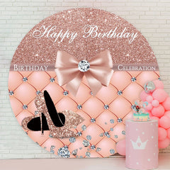 Aperturee - Pink Glitter Heels Round Girls Birthday Backdrop