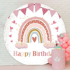 Aperturee - Pink Glitter Rainbow Round Happy Girls Birthday Backdrop
