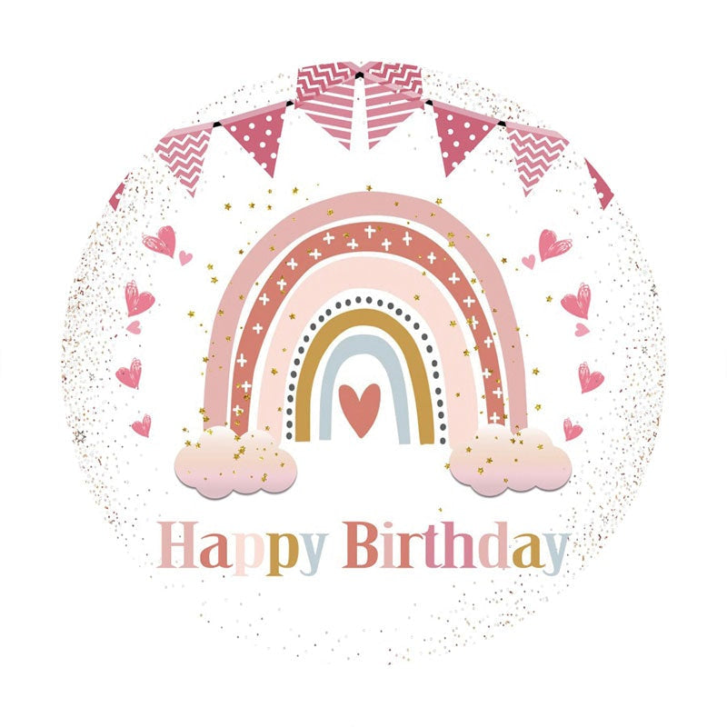 Aperturee - Pink Glitter Rainbow Round Happy Girls Birthday Backdrop