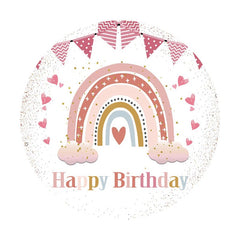 Aperturee - Pink Glitter Rainbow Round Happy Girls Birthday Backdrop