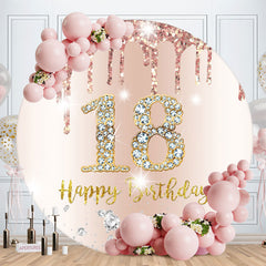 Aperturee - Pink Glitter Round 18th Happy Birthday Backdrop