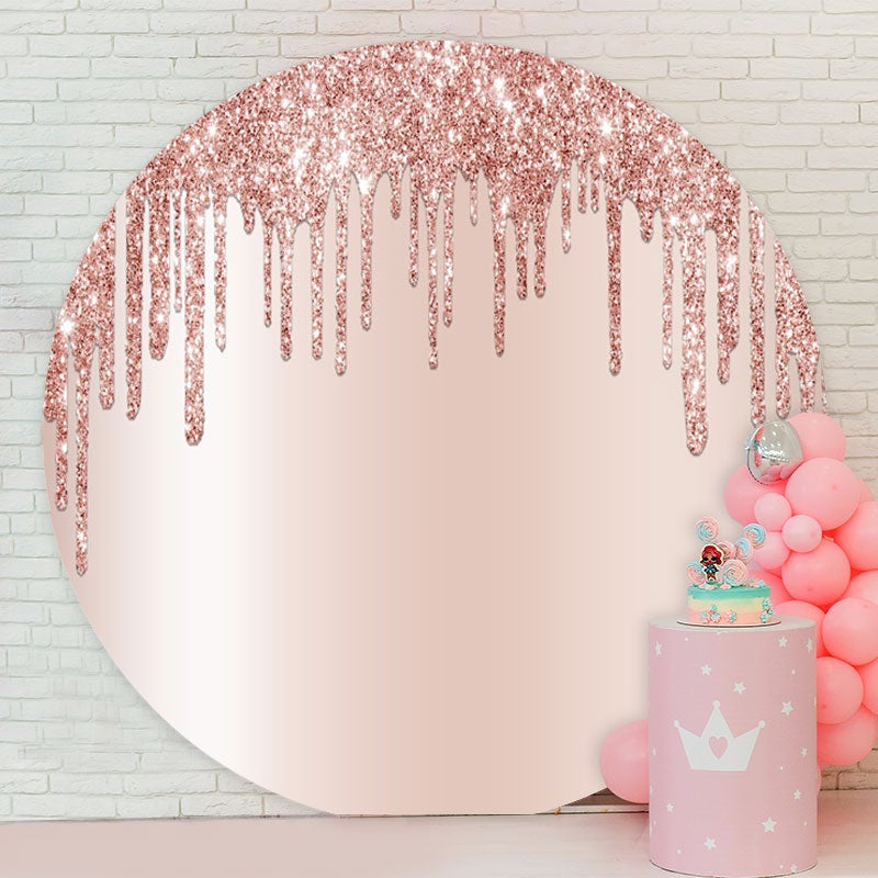 Aperturee - Pink Glitter Round Happy Birthday Party Backdrop
