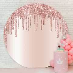 Aperturee - Pink Glitter Round Happy Birthday Party Backdrop