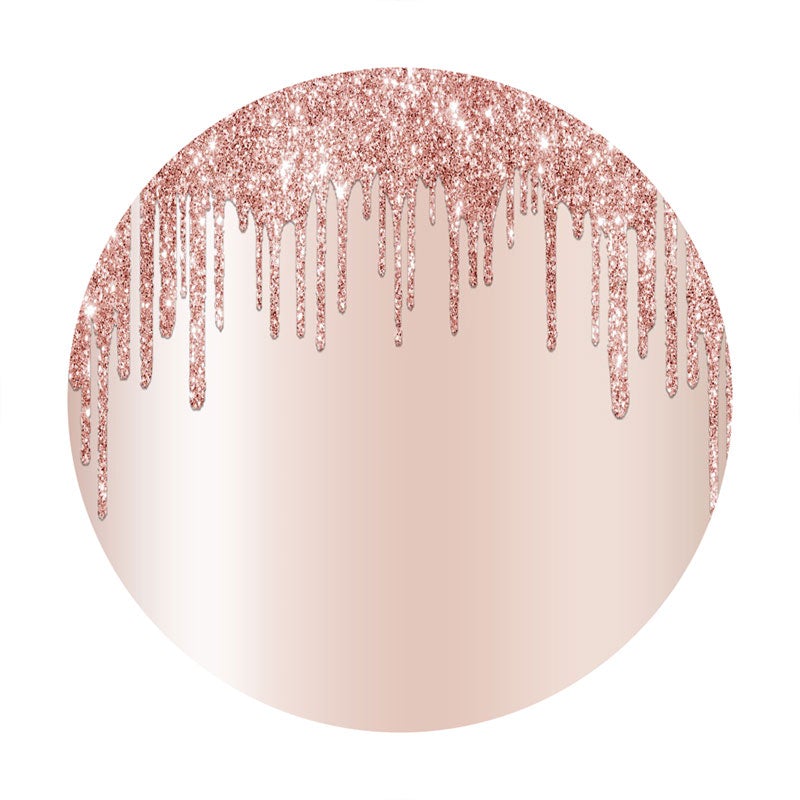 Aperturee - Pink Glitter Round Happy Birthday Party Backdrop