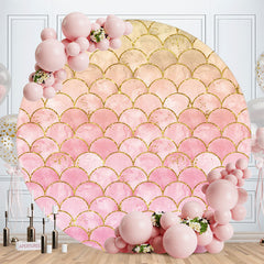 Aperturee - Pink Glitter Round Mermaid Birthday Backdrop