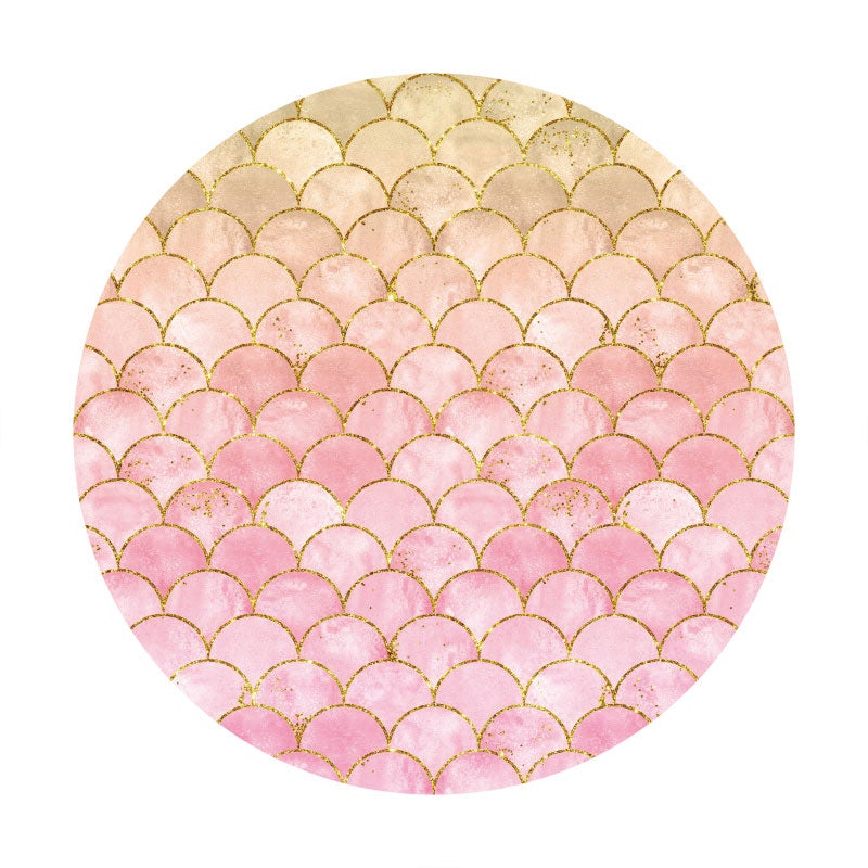 Aperturee - Pink Glitter Round Mermaid Birthday Backdrop