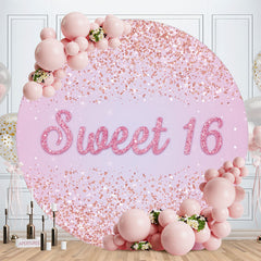 Aperturee - Pink Glitter Round Sweet 16th Birthday Backdrop