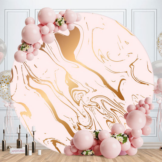 Aperturee - Pink Gold Abstract Line Round Birthday Backdrop