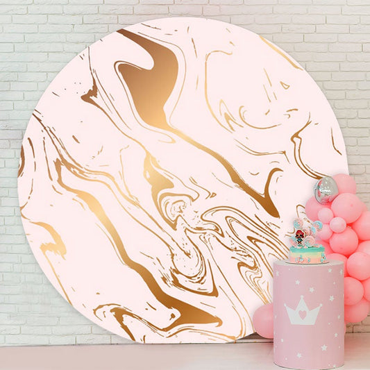 Aperturee - Pink Gold Abstract Line Round Birthday Backdrop
