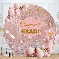 Aperturee - Pink Gold Glitter Round Congrate Grad Backdrop