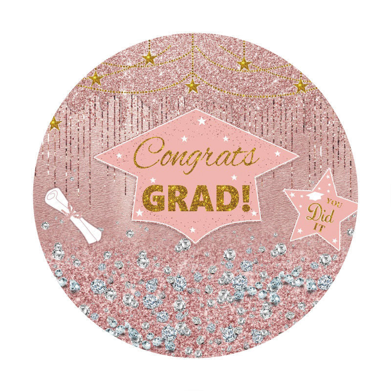 Aperturee - Pink Gold Glitter Round Congrate Grad Backdrop