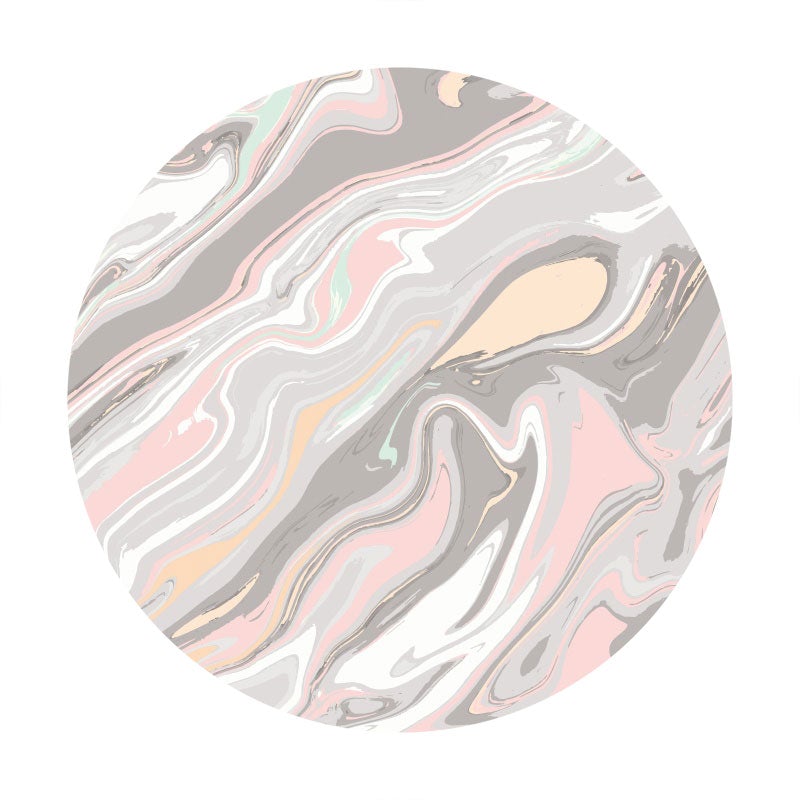 Aperturee - Pink Grey Abstract Line Round Birthday Backdrop
