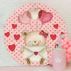 Aperturee - Pink Letter Love Bear Round Valentines Backdrop