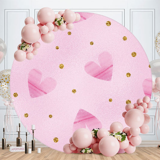 Aperturee - Pink Love Round Gold Glitte Valentines Backdrop