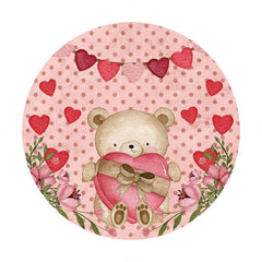 Aperturee - Pink Love Teedy Bear Round Valentines Backdrop