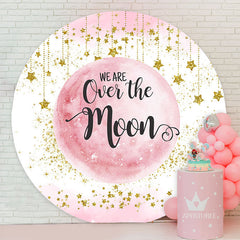 Aperturee - Pink Moon Gold Stars Bokeh Baby Shower Backdrop