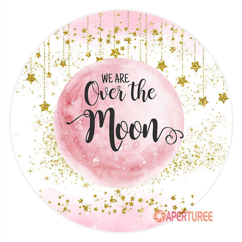 Aperturee - Pink Moon Gold Stars Bokeh Baby Shower Backdrop