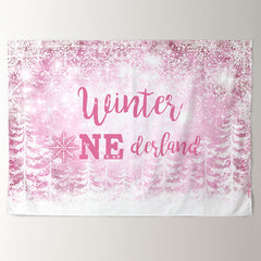 Aperturee - Pink Onederland Snowflake Forest Winter Backdrop