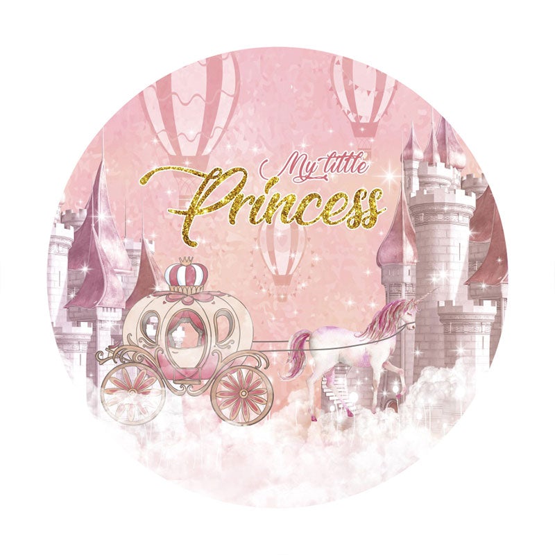 Aperturee - Pink Pumpkin Carriage Round Princess Birthday Backdrop