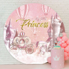 Aperturee - Pink Pumpkin Carriage Round Princess Birthday Backdrop