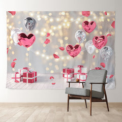 Aperturee - Pink Silver Heart Balloons Light Valentines Backdrop