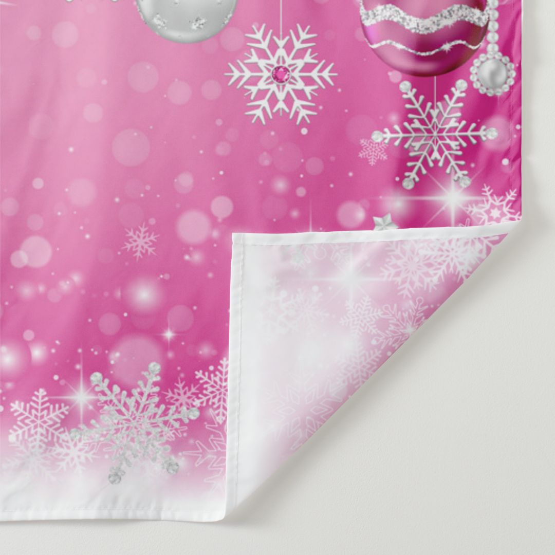 Aperturee - Pink Silver Pearl Balls Snowflake Winter Backdrop