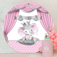 Aperturee - Pink Silver Stage Elephant Baby Shower Backdrop