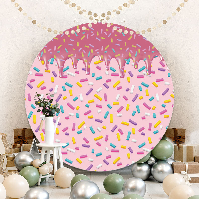 Aperturee - Pink Sweet Candy Round Girls Birthday Backdrop