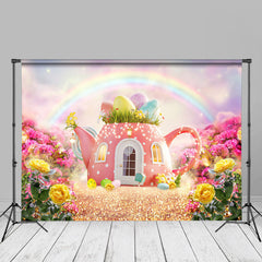 Aperturee - Pink Teapot House Rainbow Floral Spring Backdrop