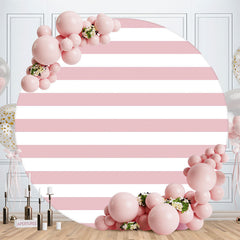 Aperturee - Pink White Stripe Round Happy Birthday Backdrop