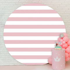Aperturee - Pink White Stripe Round Happy Birthday Backdrop