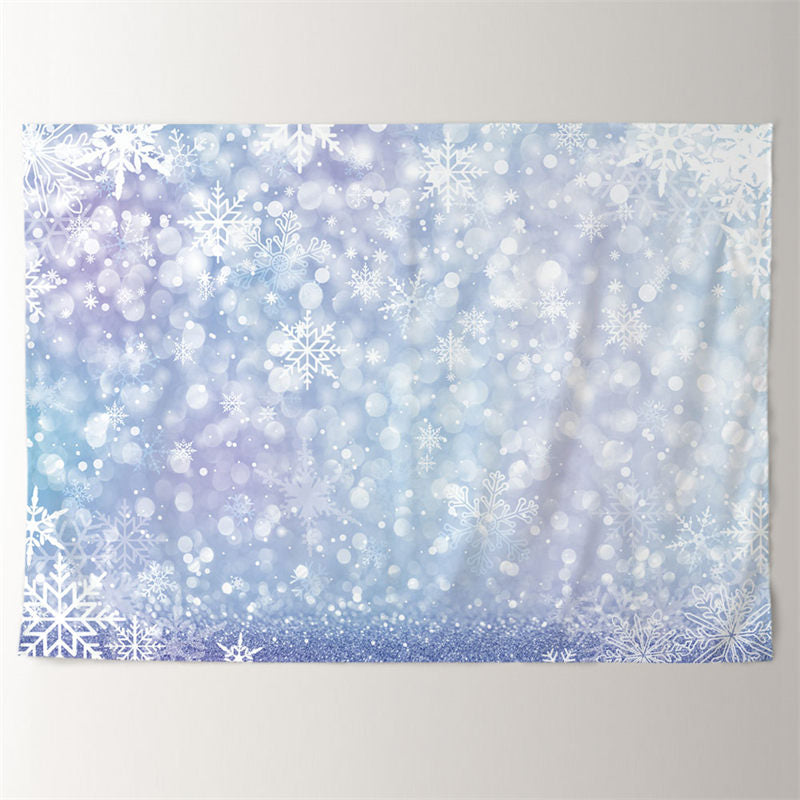 Aperturee - Purle Blue Snowflake White Winter Bokeh Backdrop