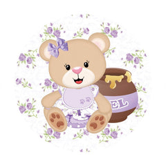 Aperturee - Purple Bear Round Girls Baby Shower Backdrop