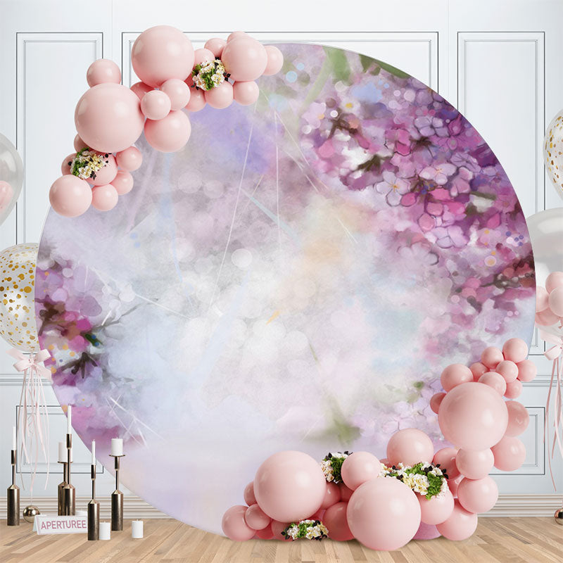 Aperturee - Purple Floral Round Bokeh Birthday Backdrops