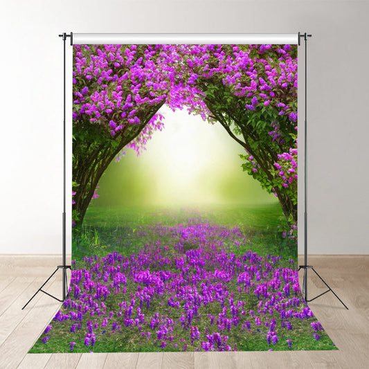 Aperturee - Purple Flowers Grassland Bokeh Spring Photo Backdrop
