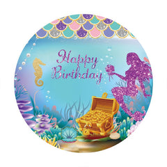 Aperturee - Purple Glitter Mermaid Round Birthday Backdrop