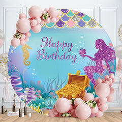 Aperturee - Purple Glitter Mermaid Round Birthday Backdrop