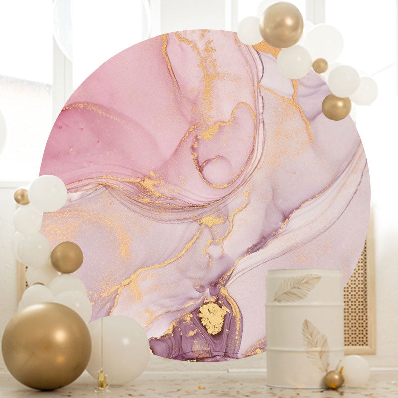 Aperturee - Purple Gold Marble Pattern Round Birthday Party Backdrop