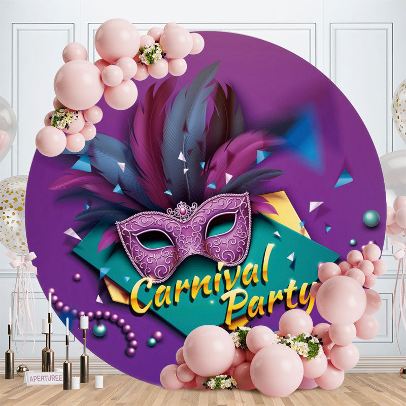 Aperturee - Purple Peal Mask Round Carnival Party Backdrop