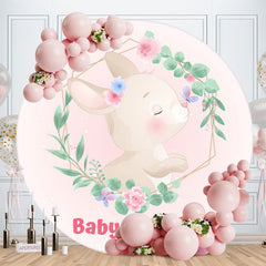 Aperturee - Rabbit Flower Pink Circle Baby Shower Backdrop