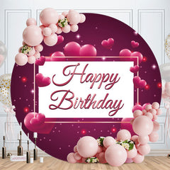 Aperturee - Rose Pink Love Round Happy Birthday Backdrop