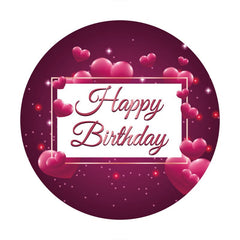 Aperturee - Rose Pink Love Round Happy Birthday Backdrop