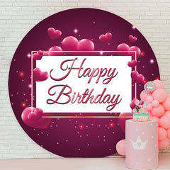 Aperturee - Rose Pink Love Round Happy Birthday Backdrop