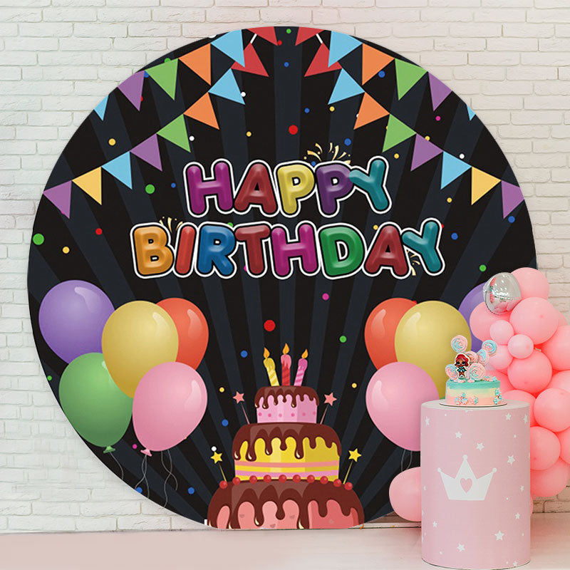 Aperturee - Round Balloon Cake Happy Birthday Backdrop