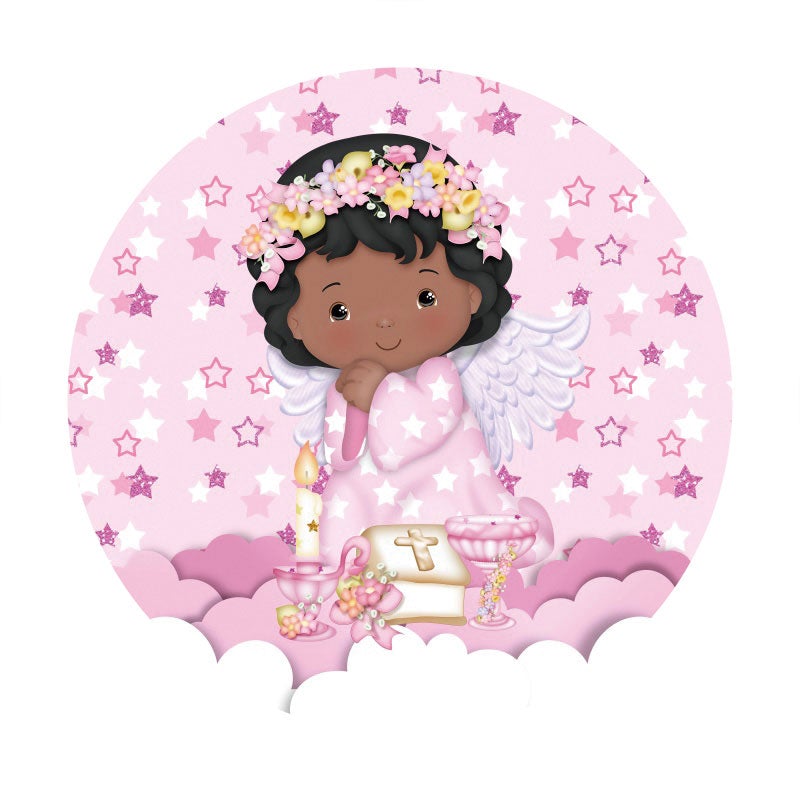 Aperturee - Round Black Girl Pink Theme Baby Shower Backdrop