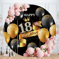 Aperturee - Round Black Gold Balloon 18Th Birthday Backdrop